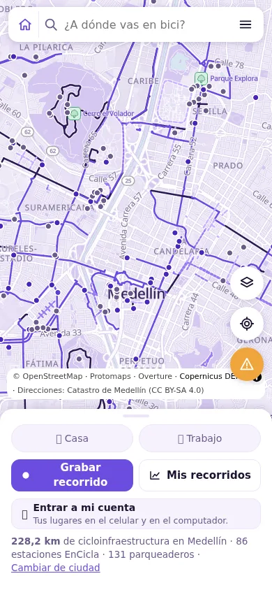 El mapa de Cicloruta en Medellín
